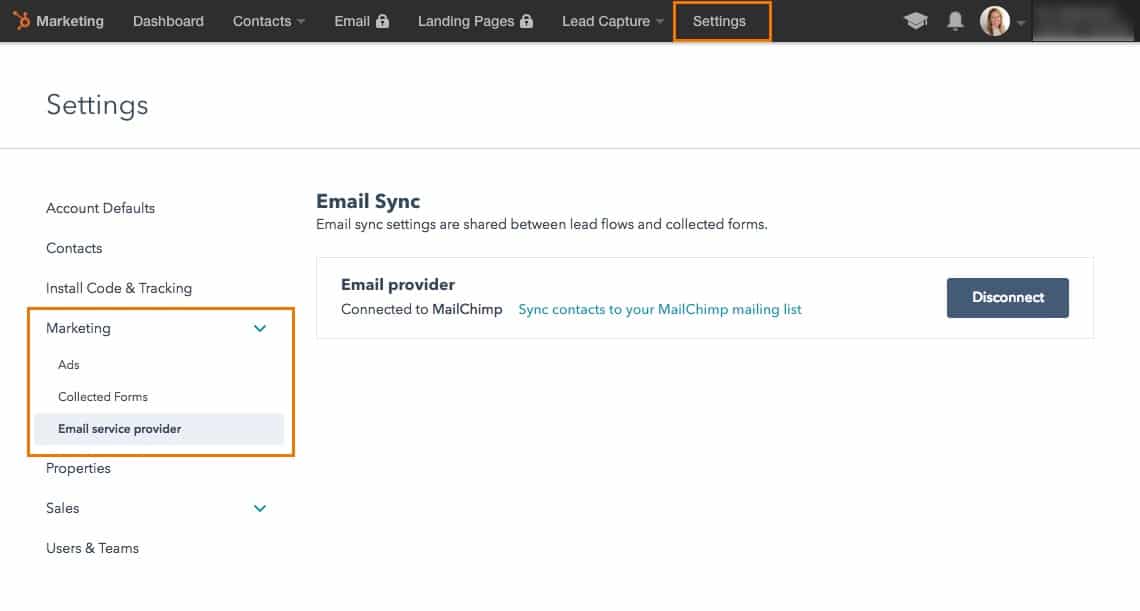 HubSpot email sync with mail chimp setup