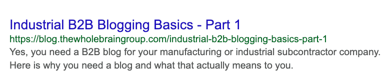 Industrial B2B Blogging Basics - Part 1 Google Snippet