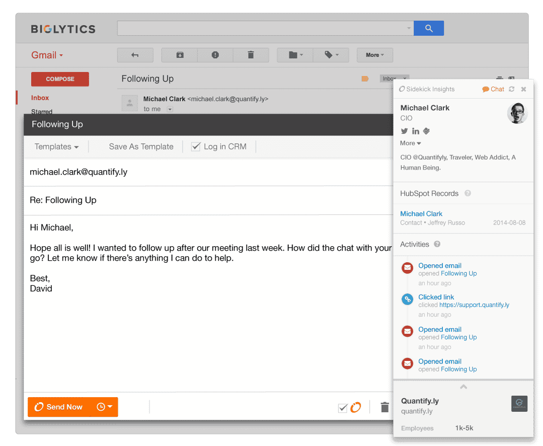 HubSpot SideKick - Email View