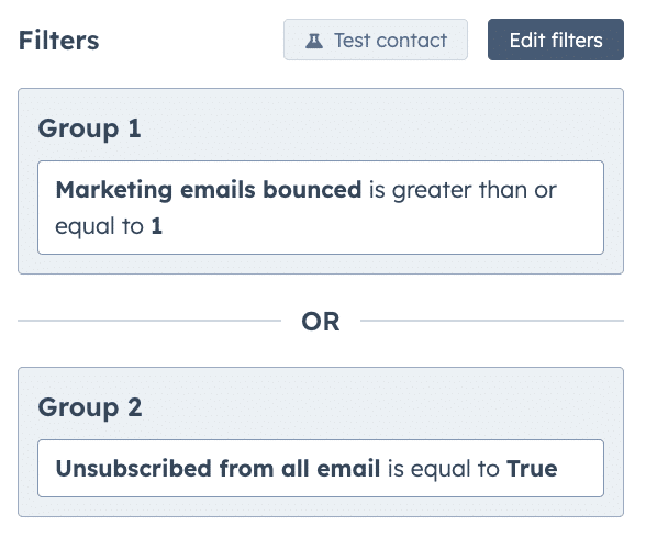 screenshot of list filters in hubspot 